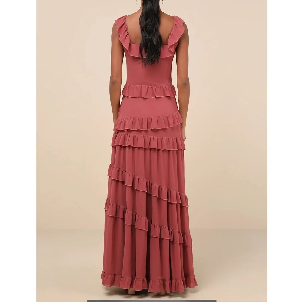 Lulu's Rust Ruffle-Trim Maxi Dress - Picture 4 of 8